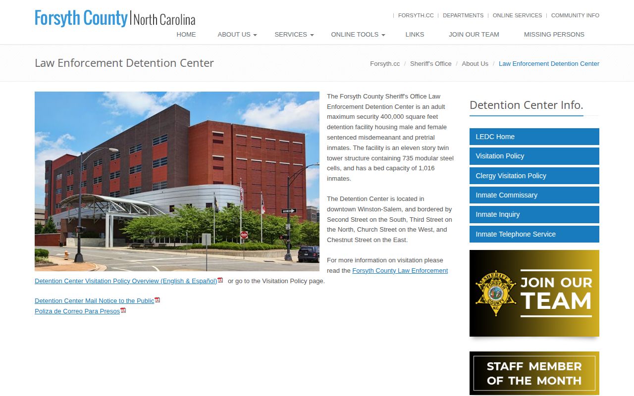 Forsyth County Law Enforcement Detention Center official information page