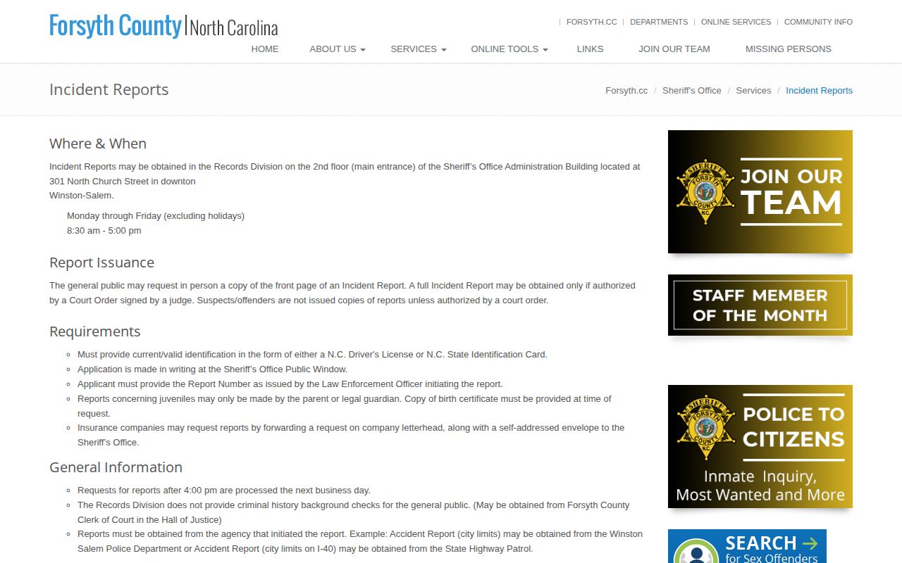 Forsyth County Sheriff's Office incident report request instructions