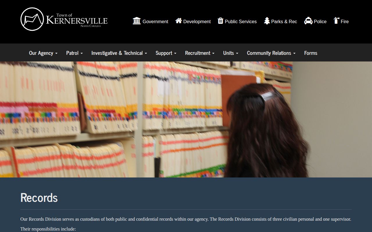 Kernersville Police Department Records Division page
