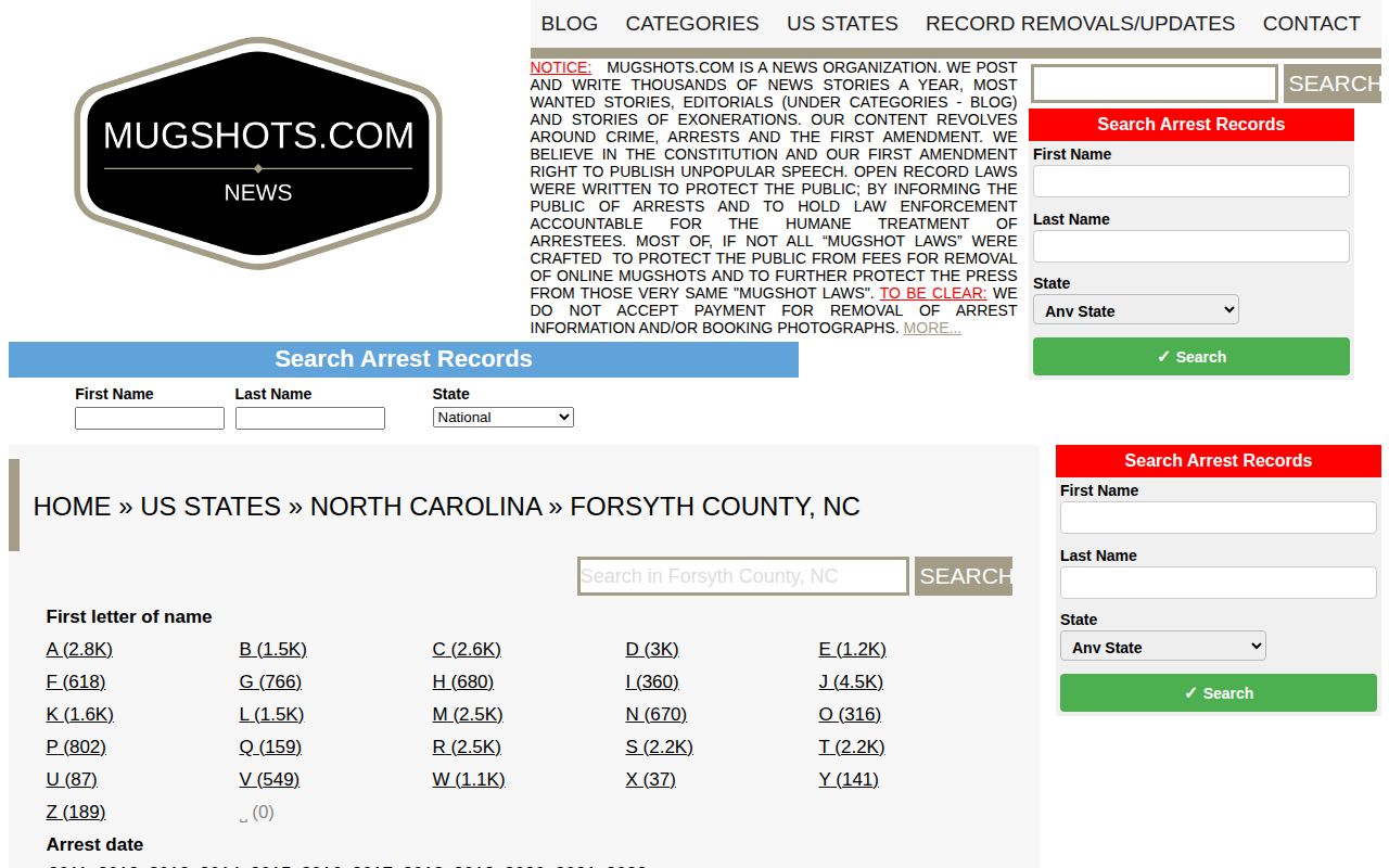 Unofficial Mugshots.com Forsyth County index